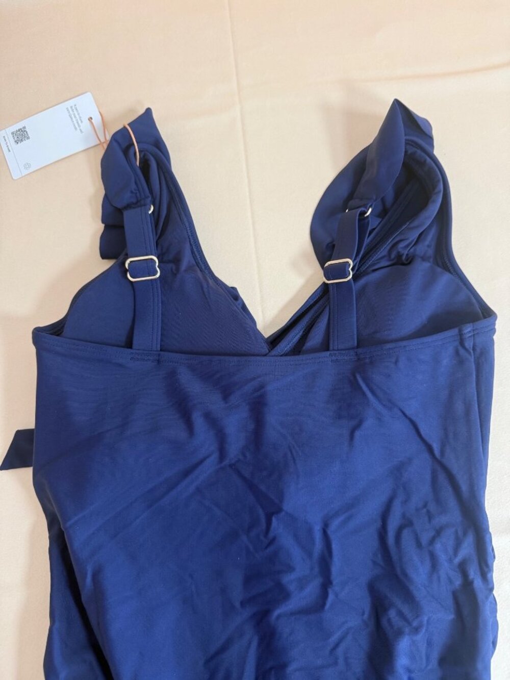 NWT QUINCE Italian Maternity One-Piece Ruffle Wrap Swimsuit Deep Navy Small - Picture 8 of 11